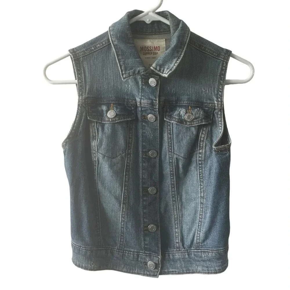 Mossimo Supply Co. Juniors Sleeveless Distressed Blue Jean Jacket Size XS